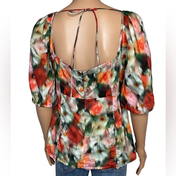 J CREW Squareneck Top size 8  Liberty Hazy Days Floral Tie Back Puff Sleeves - Picture 5 of 8